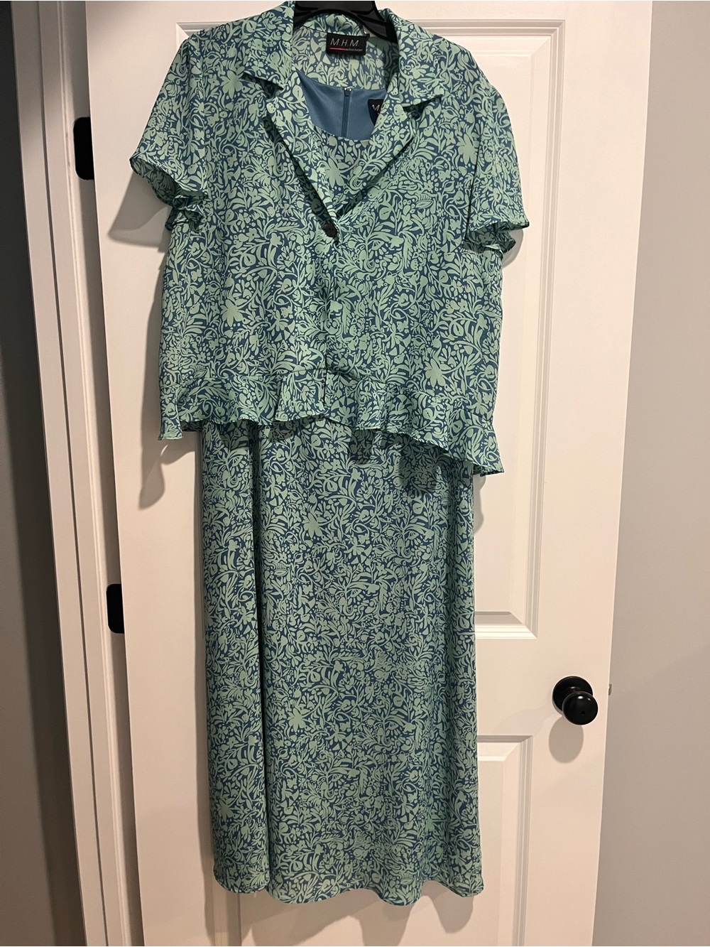 MHM Melissa Harper Mint Green Floral Midi Dress with Matching Jacket